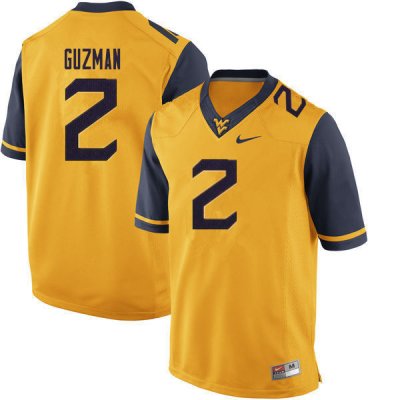 Men's West Virginia Mountaineers NCAA #2 Noah Guzman Yellow Authentic Nike 2020 Stitched College Football Jersey QS15R40ZH